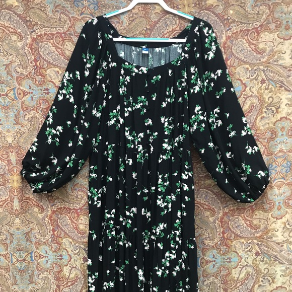 Old Navy Boho Peasant Style Floral Maxi Swing Dress, Blouson Sleeves, Size XXL - Picture 5 of 11
